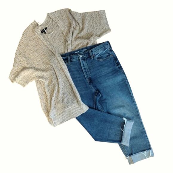 90s Dark VTG Wash Extra High Rise Sky- Hi Straight Cuffed Jeans Size 14 - Picture 1 of 12